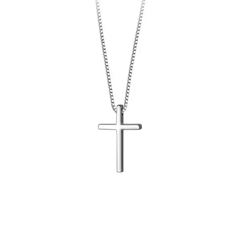 Polished 925 Sterling Silver Cross Box Chain Necklace