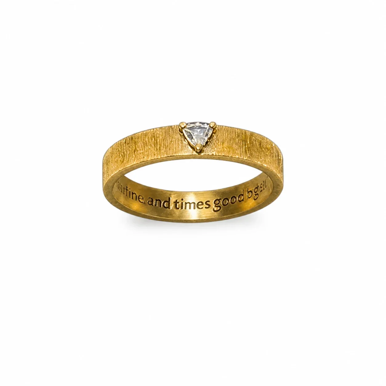 Vintage Brushed Gold-Plated Triangle CZ Copper Ring