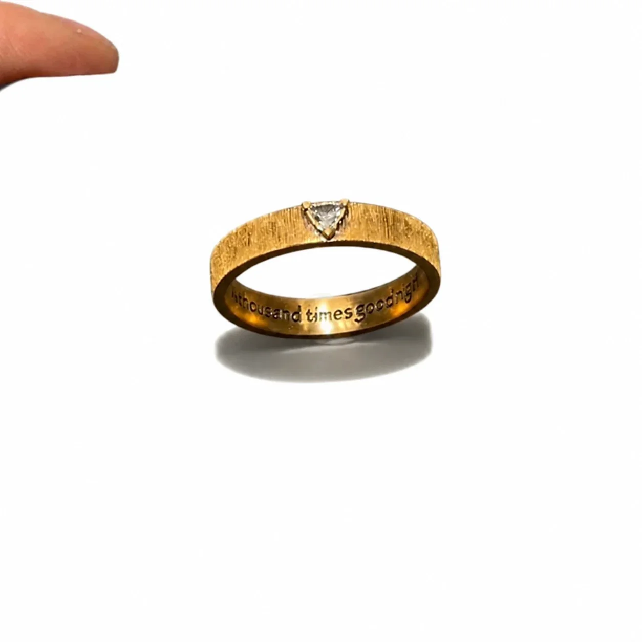 Vintage Brushed Gold-Plated Triangle CZ Copper Ring