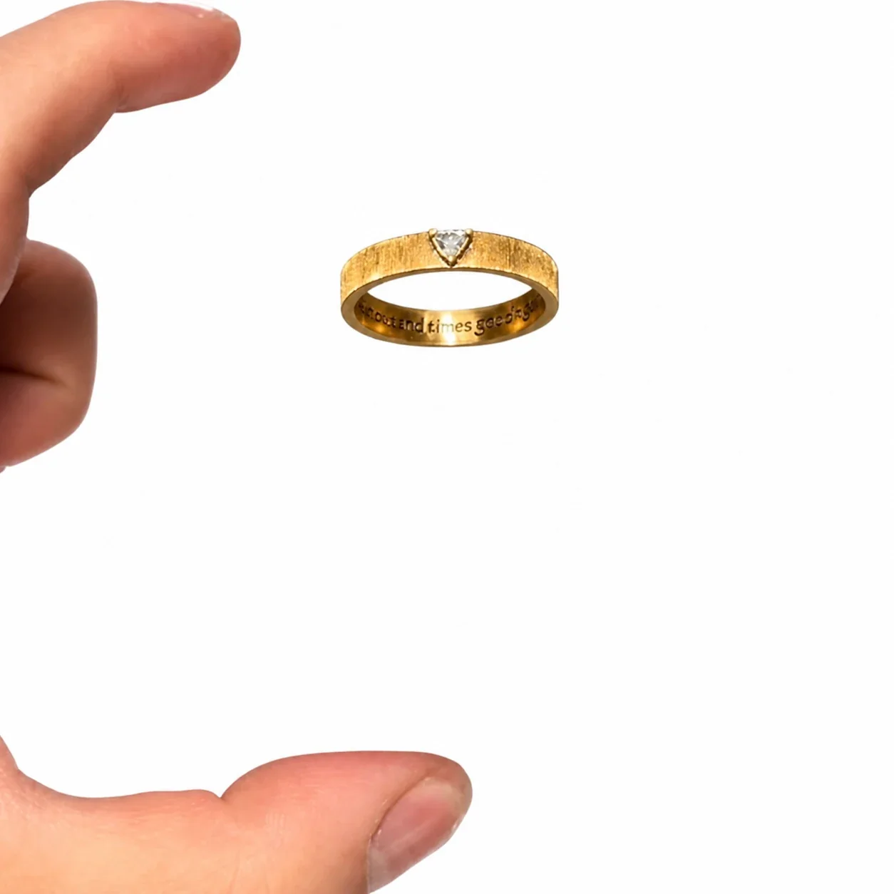 Vintage Brushed Gold-Plated Triangle CZ Copper Ring