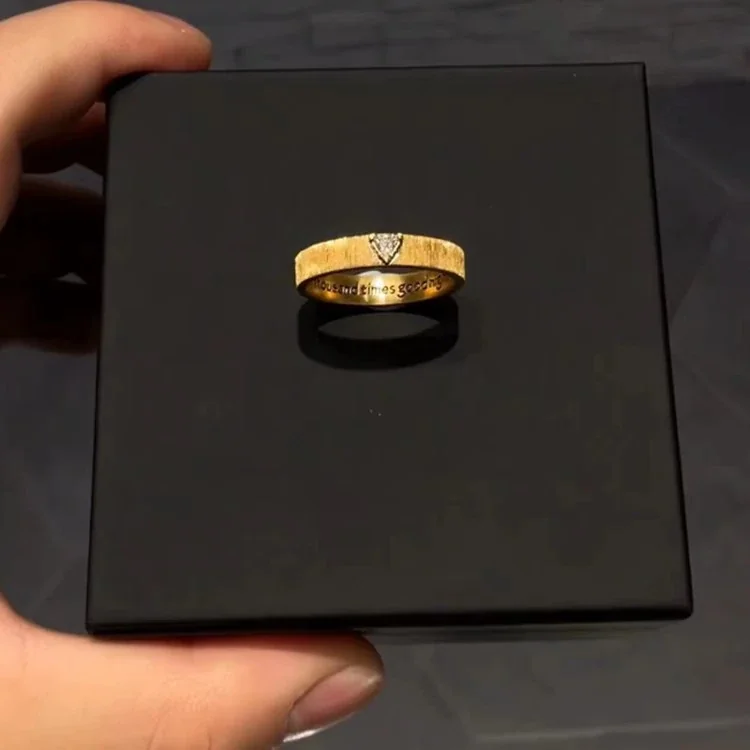Vintage Brushed Gold-Plated Triangle CZ Copper Ring