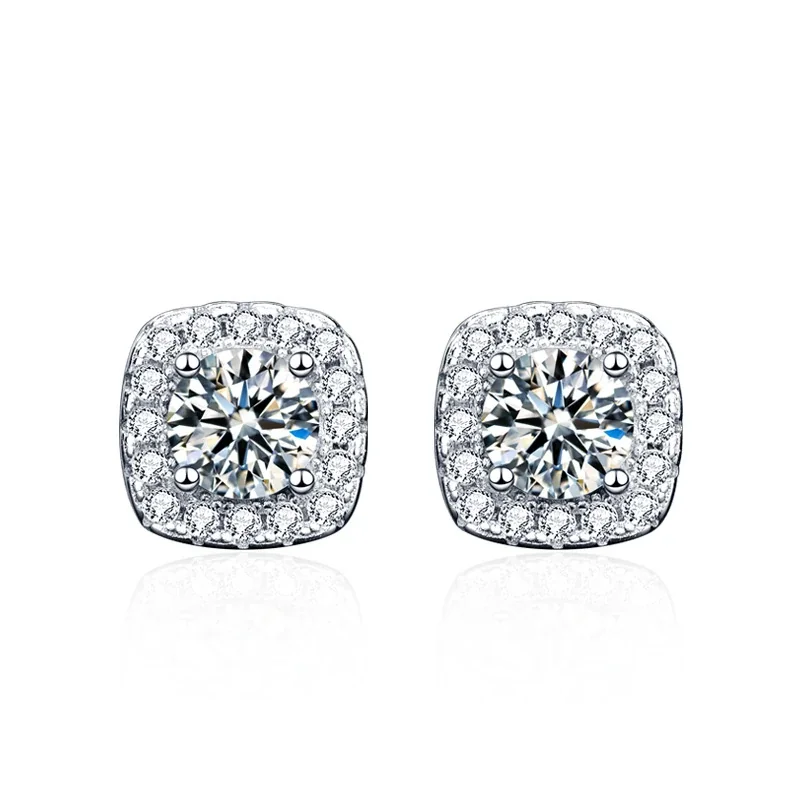 Cushion Halo Four-Prong 925 Sterling Silver Moissanite Stud Earrings