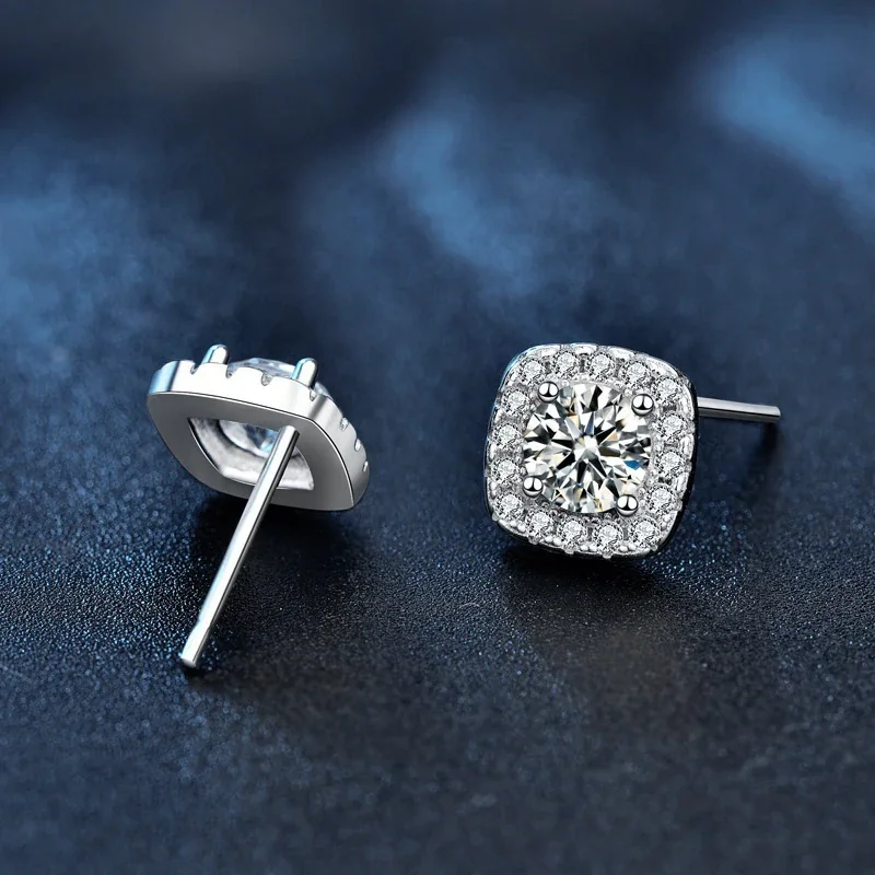 Cushion Halo Four-Prong 925 Sterling Silver Stud Earrings