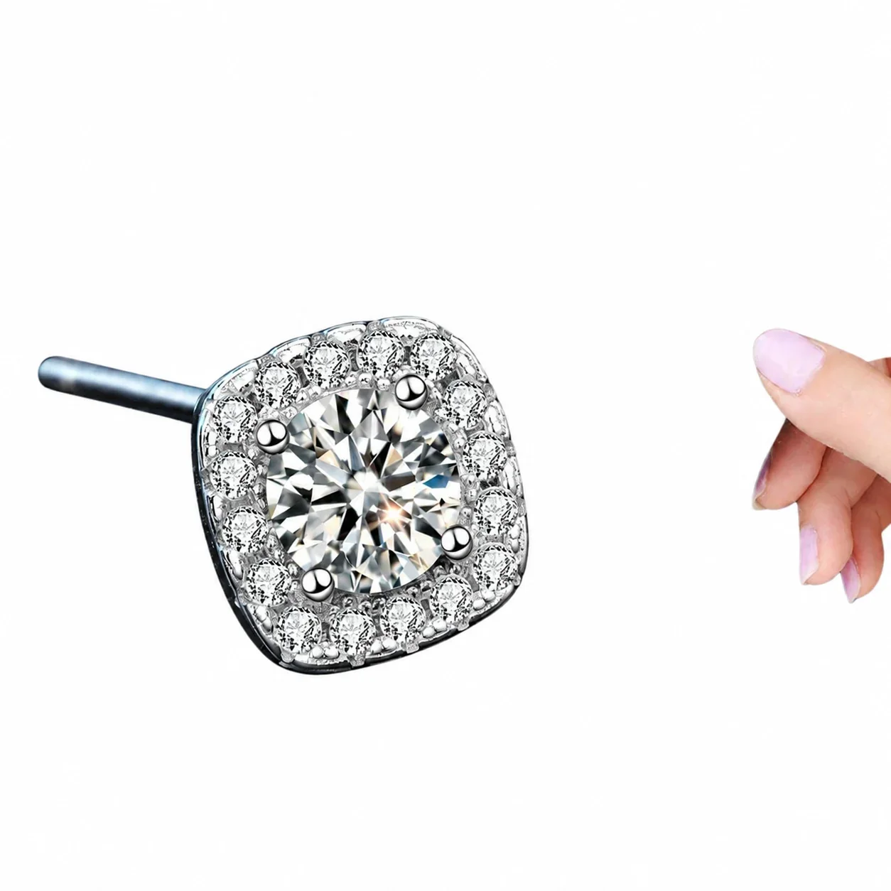 Cushion Halo Four-Prong 925 Sterling Silver Stud Earrings