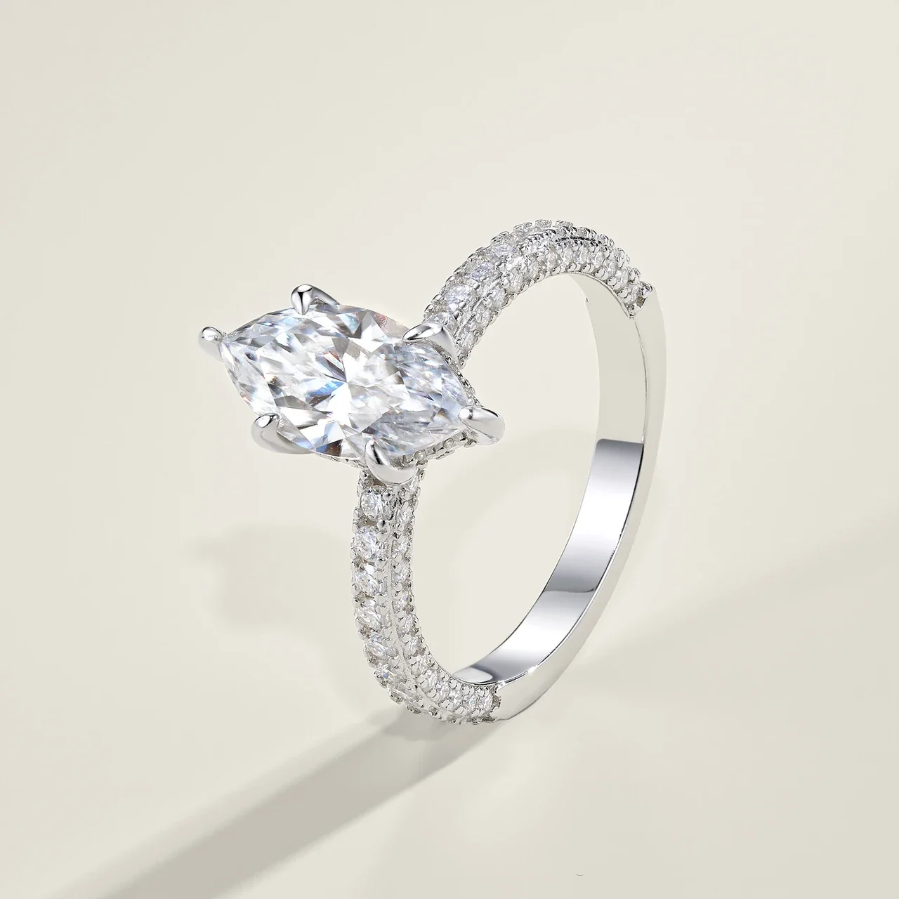Radiant Marquise Six-Prong Pavé 925 Sterling Silver Ring