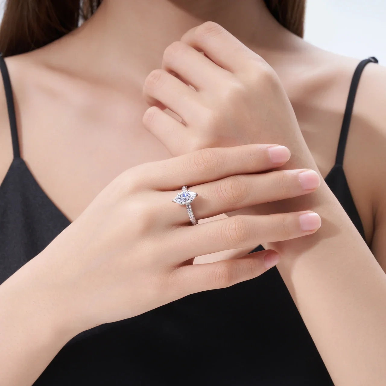 Radiant Marquise Six-Prong Pavé 925 Sterling Silver Ring