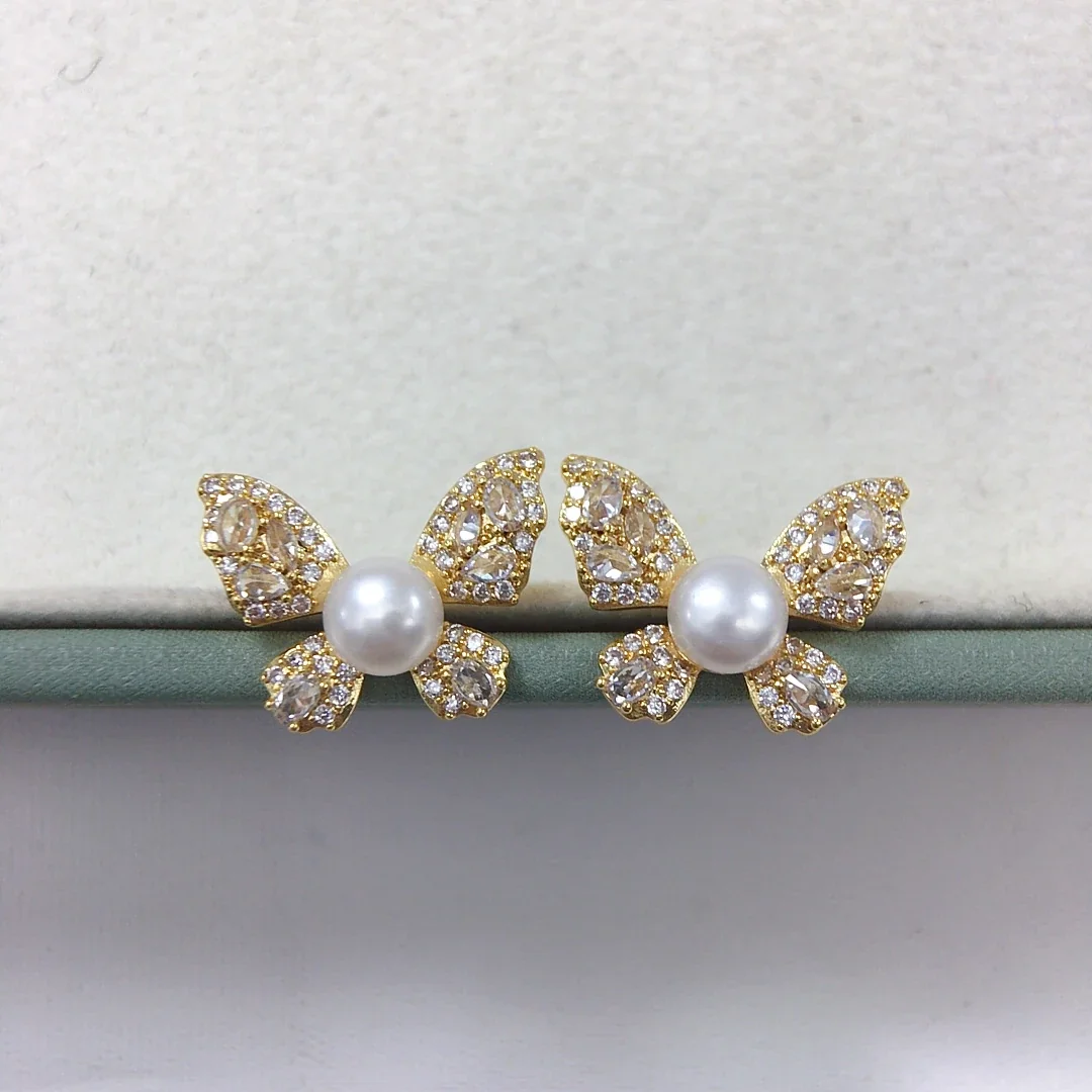 Luminous Butterfly Freshwater Pearl Pavé Stud Earrings