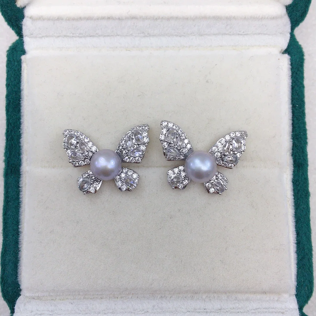 Luminous Butterfly Freshwater Pearl Pavé Stud Earrings