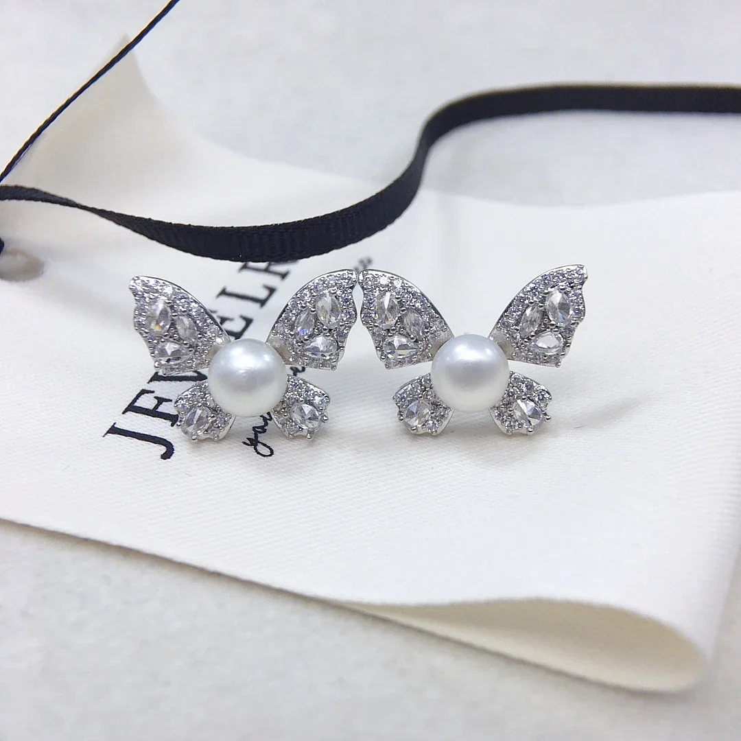 Luminous Butterfly Freshwater Pearl Pavé Stud Earrings