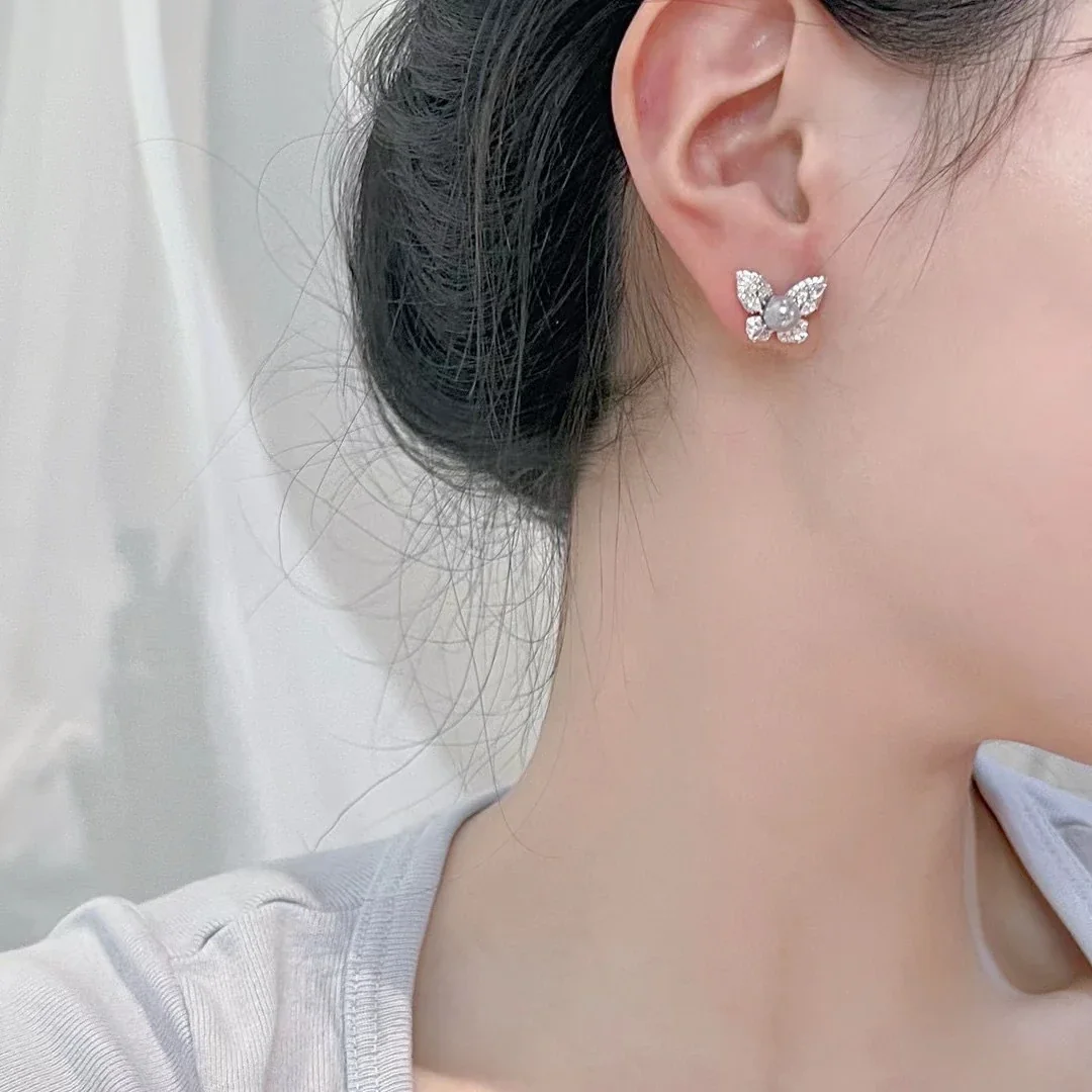 Luminous Butterfly Freshwater Pearl Pavé Stud Earrings