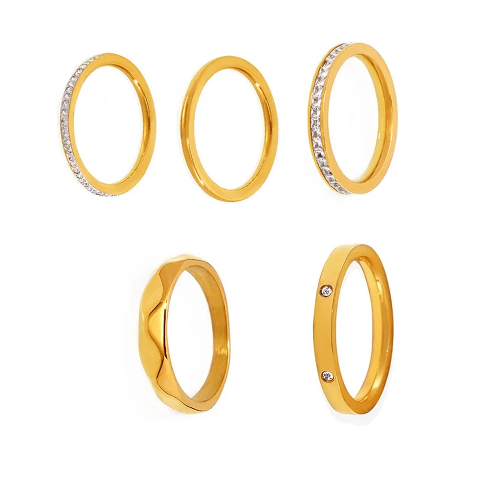 Sleek Gold-Plated Pavé Crystal Hammered Stainless Steel Ring