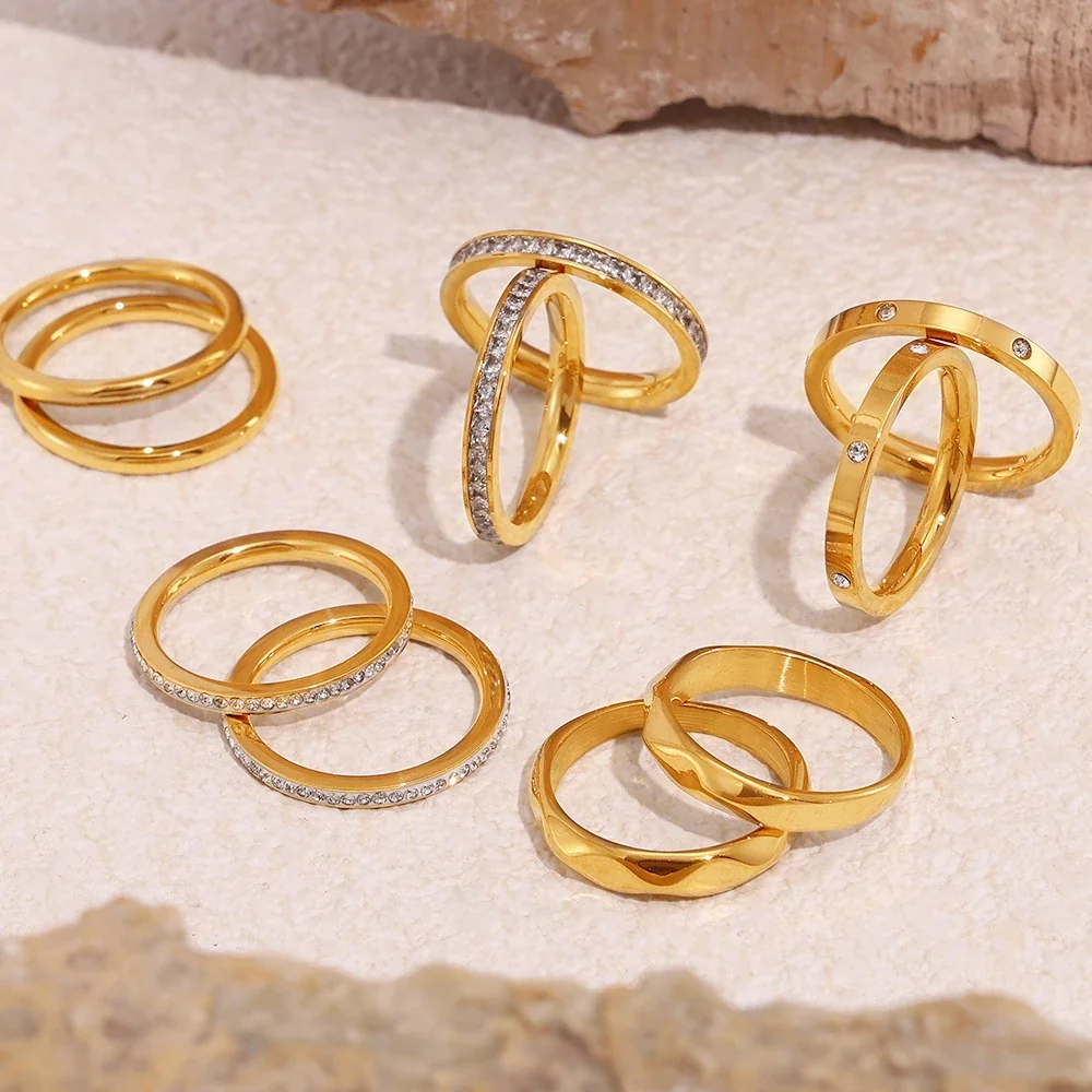 Sleek Gold-Plated Pavé Crystal Hammered Stainless Steel Ring