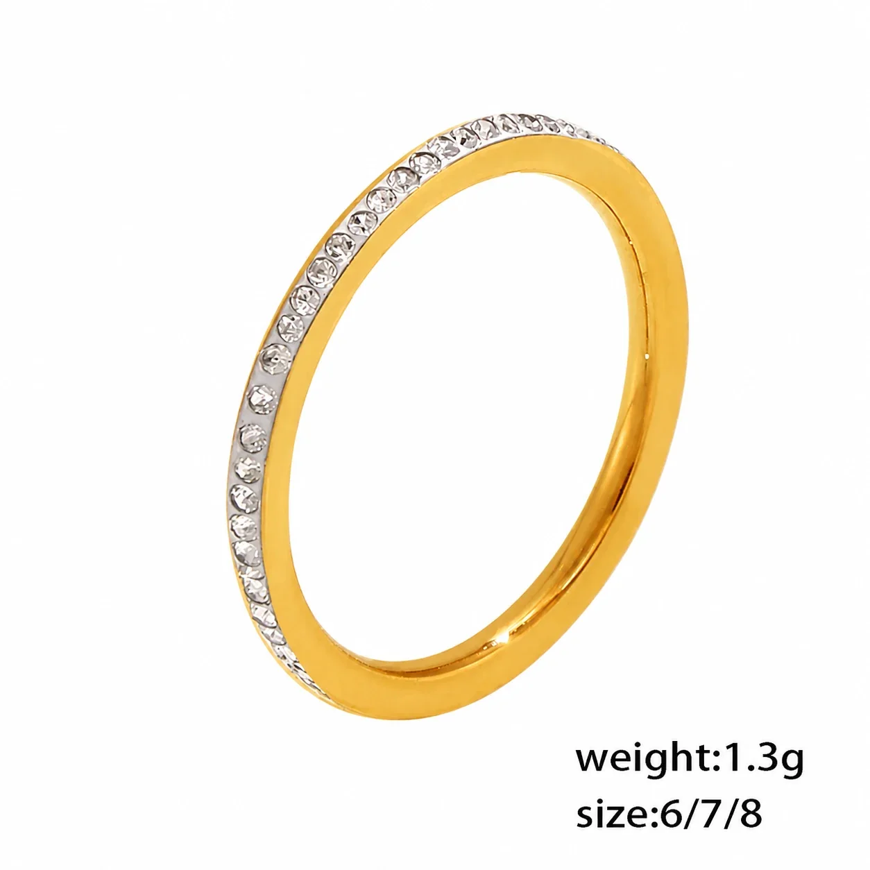 Sleek Gold-Plated Pavé Crystal Hammered Stainless Steel Ring - Gold