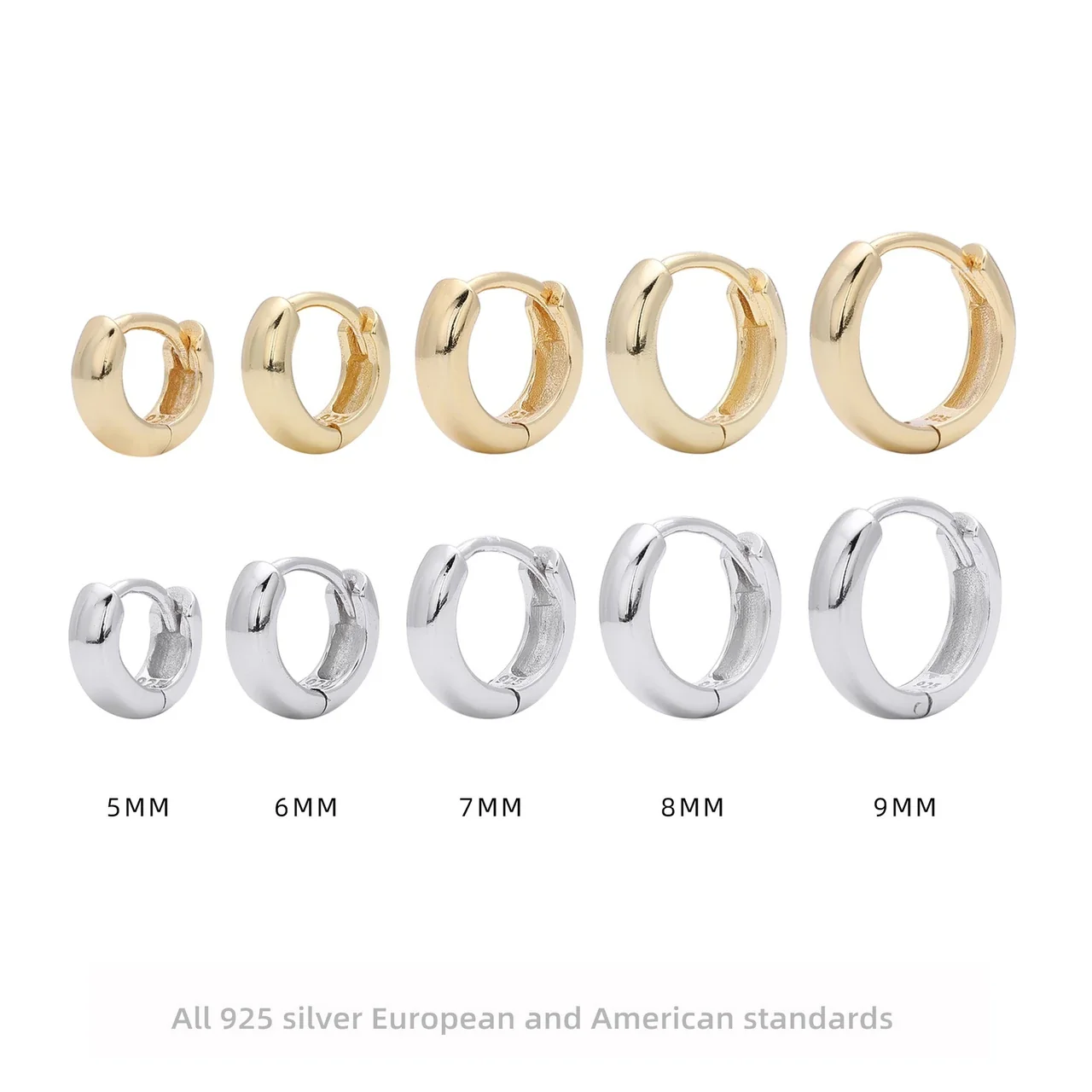 Sleek 925 Sterling Silver Gold-Plated Wide Huggie Hoop Earrings