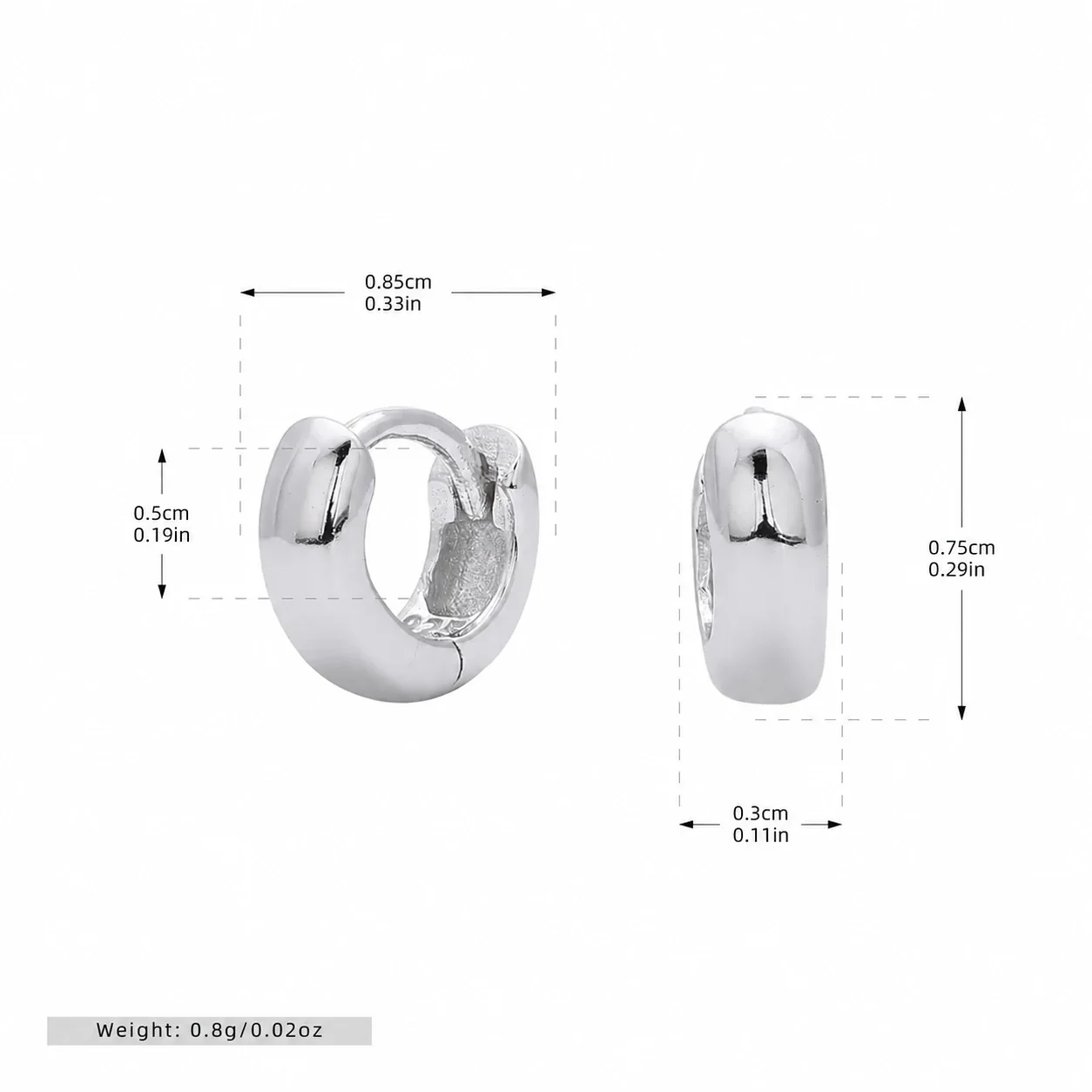 Sleek 925 Sterling Silver Gold-Plated Wide Huggie Hoop Earrings - Silver