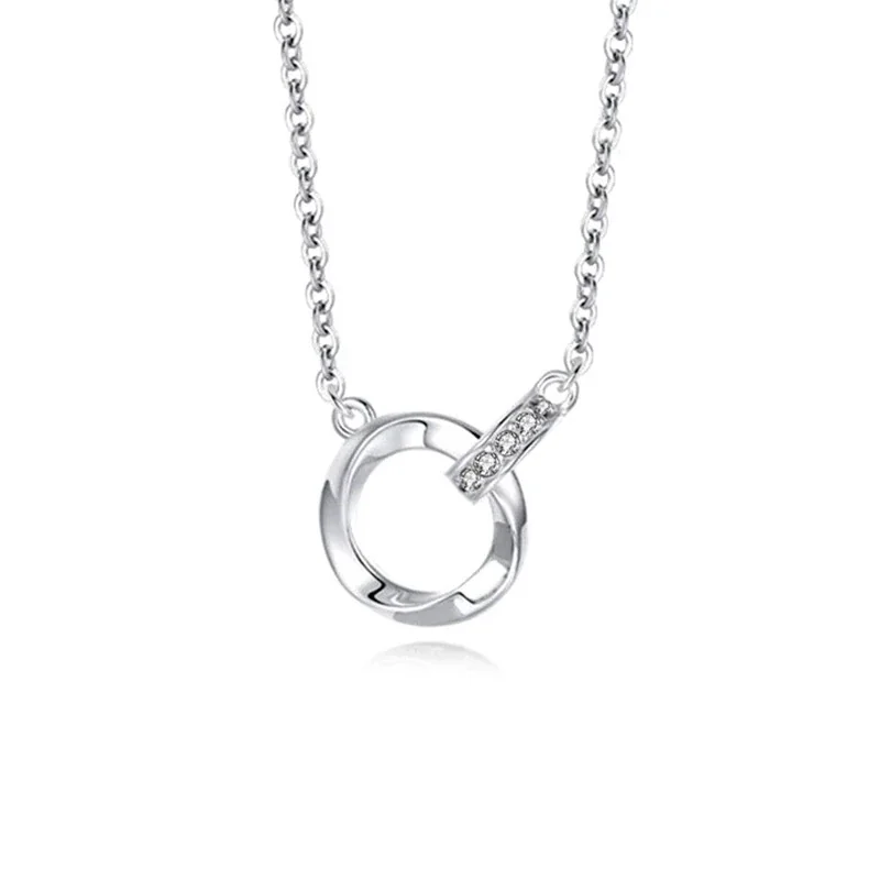 Interlocking Ring Pavé Moissanite 925 Sterling Silver Necklace