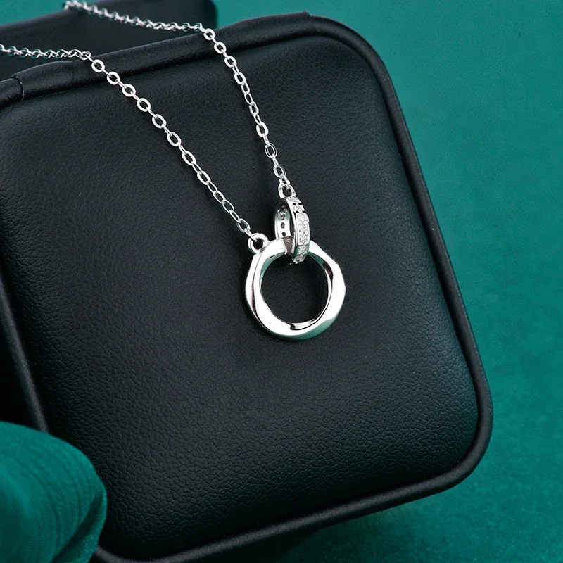 Interlocking Ring Pavé Moissanite 925 Sterling Silver Necklace