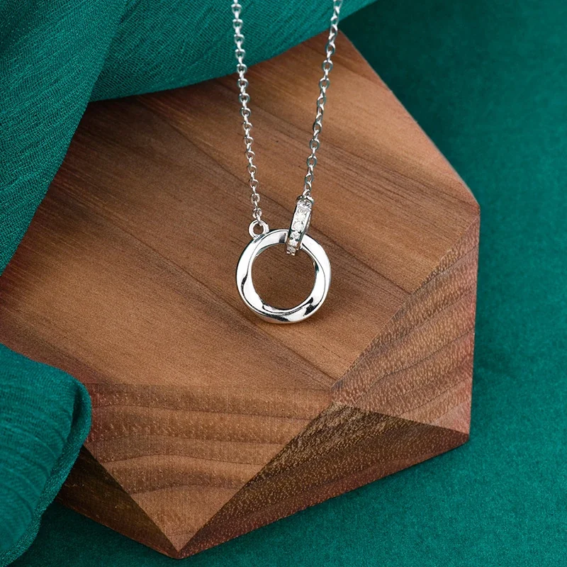 Interlocking Ring Pavé Moissanite 925 Sterling Silver Necklace