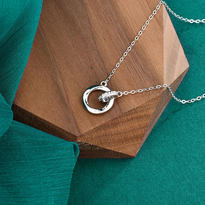 Interlocking Ring Pavé Moissanite 925 Sterling Silver Necklace
