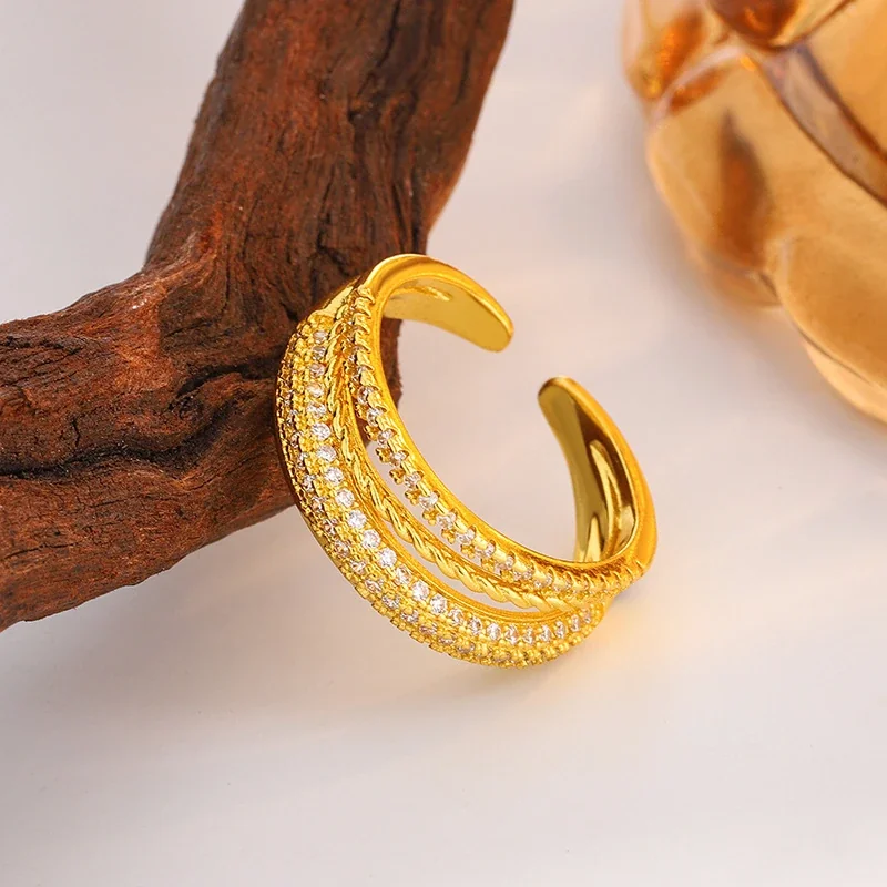 Sculptural Copper Pavé Rope Open Ring