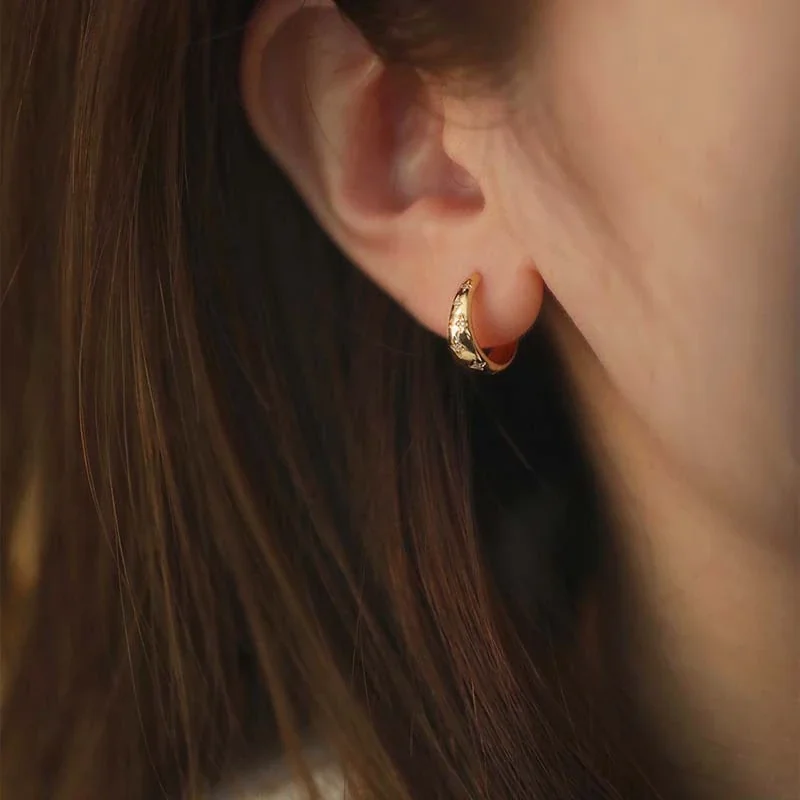 Celestial Copper 18K Gold-Plated Star-Motif Huggie Hoop Earrings