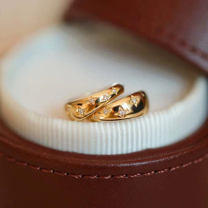 Celestial Copper 18K Gold-Plated Star-Motif Huggie Hoop Earrings