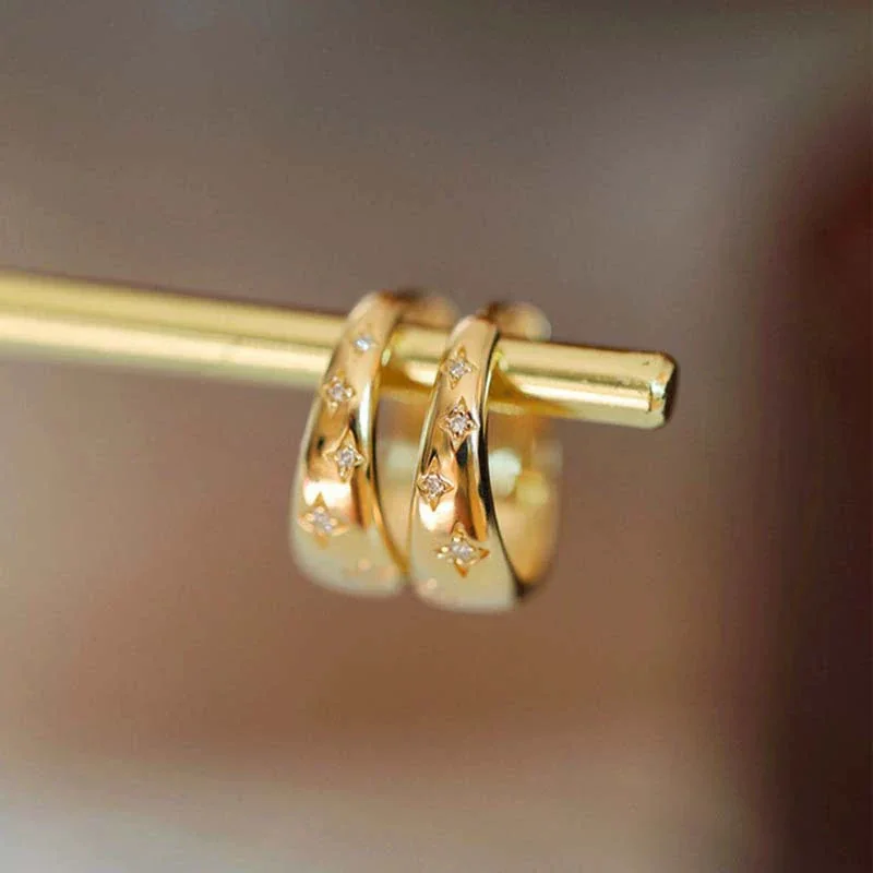 Celestial Copper 18K Gold-Plated Star-Motif Huggie Hoop Earrings - Gold