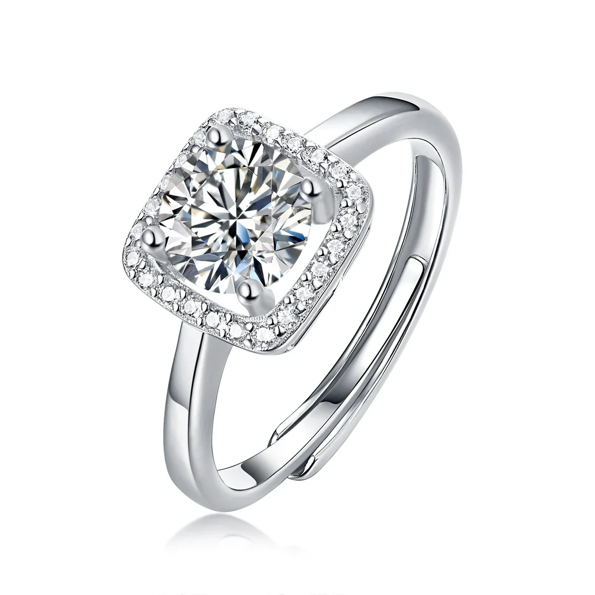 Cushion Halo 925 Sterling Silver Round Moissanite Ring