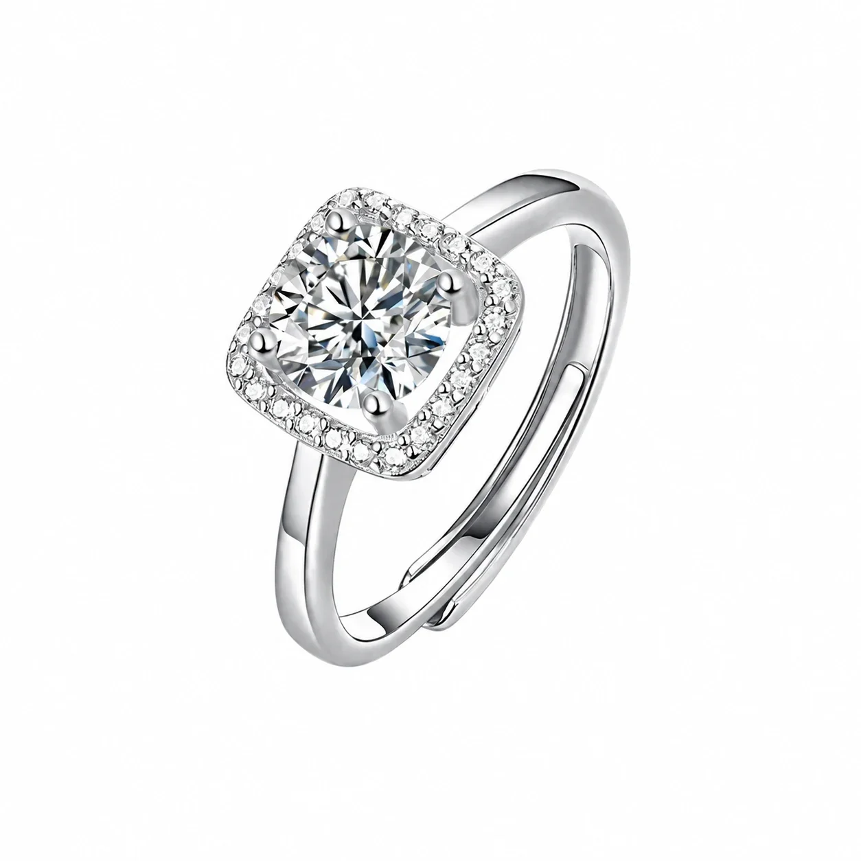Cushion Halo 925 Sterling Silver Round Moissanite Ring