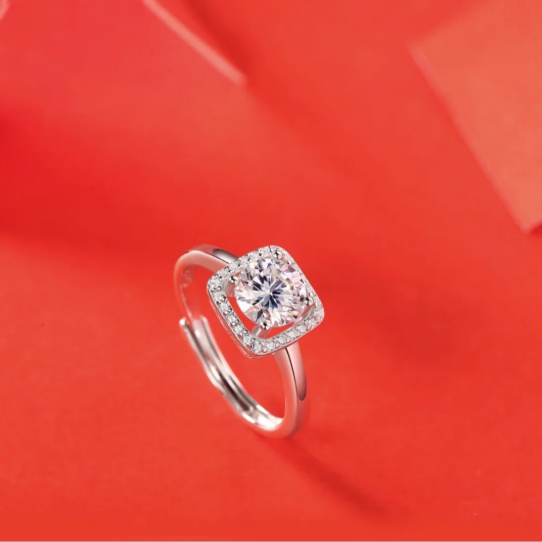 Cushion Halo 925 Sterling Silver Round Moissanite Ring