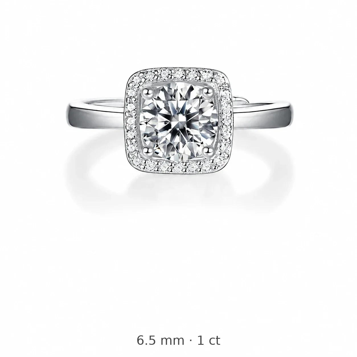 Cushion Halo 925 Sterling Silver Round Moissanite Ring - Silver