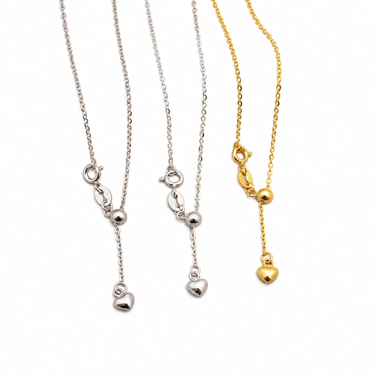 Delicate 925 Sterling Silver Heart Charm Adjustable Chain Necklace
