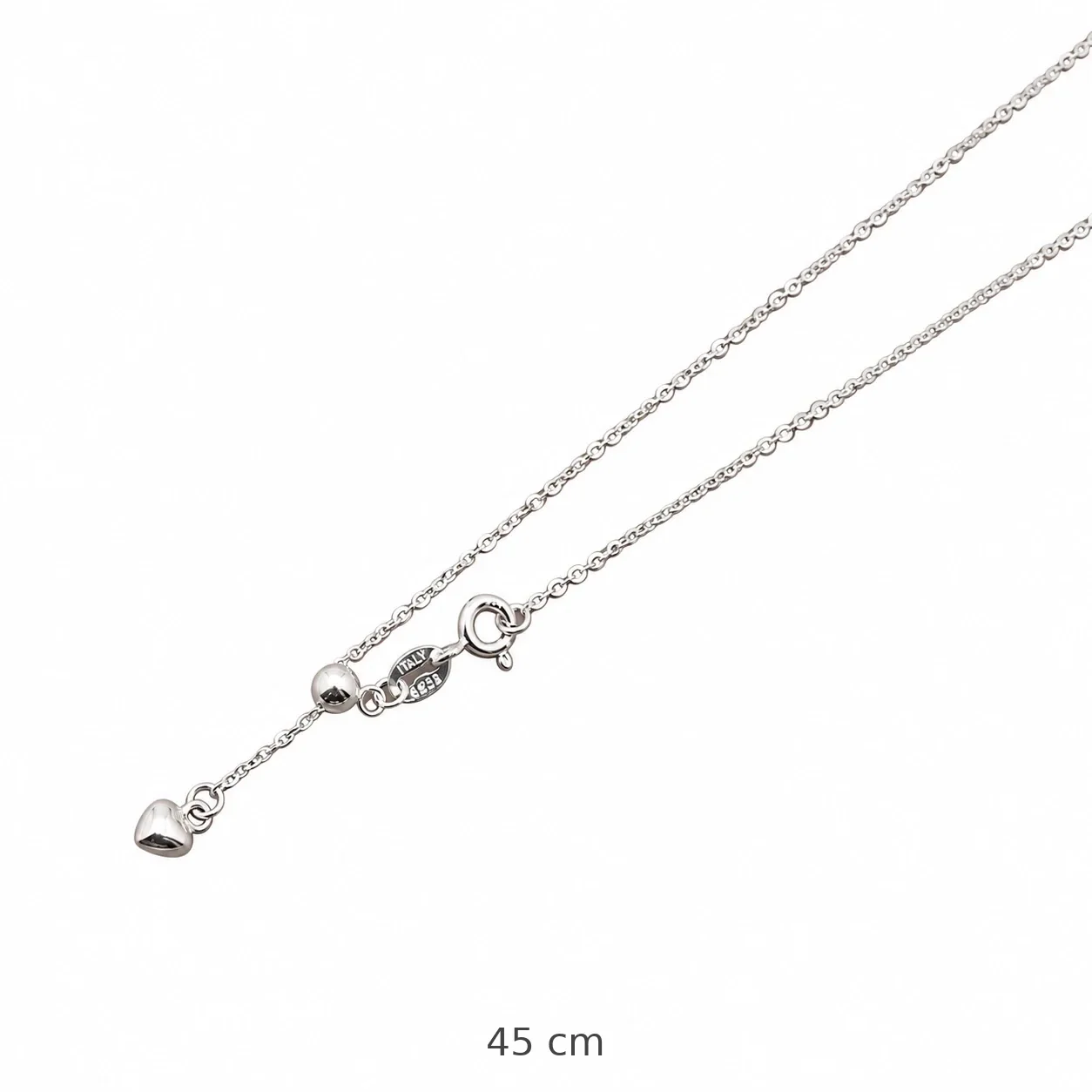 Delicate 925 Sterling Silver Heart Charm Adjustable Chain Necklace - Bright Silver