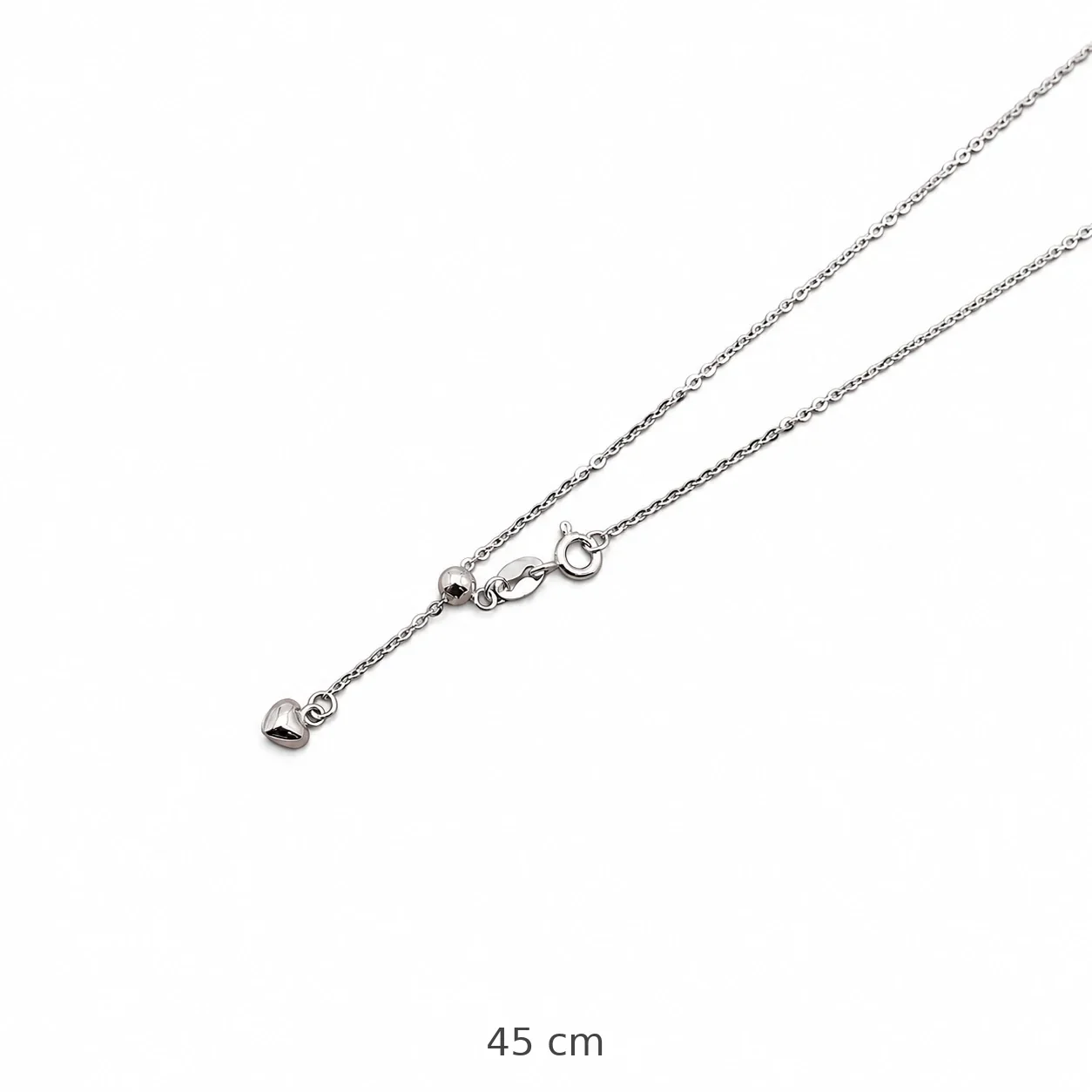 Delicate 925 Sterling Silver Heart Charm Adjustable Chain Necklace - Silver