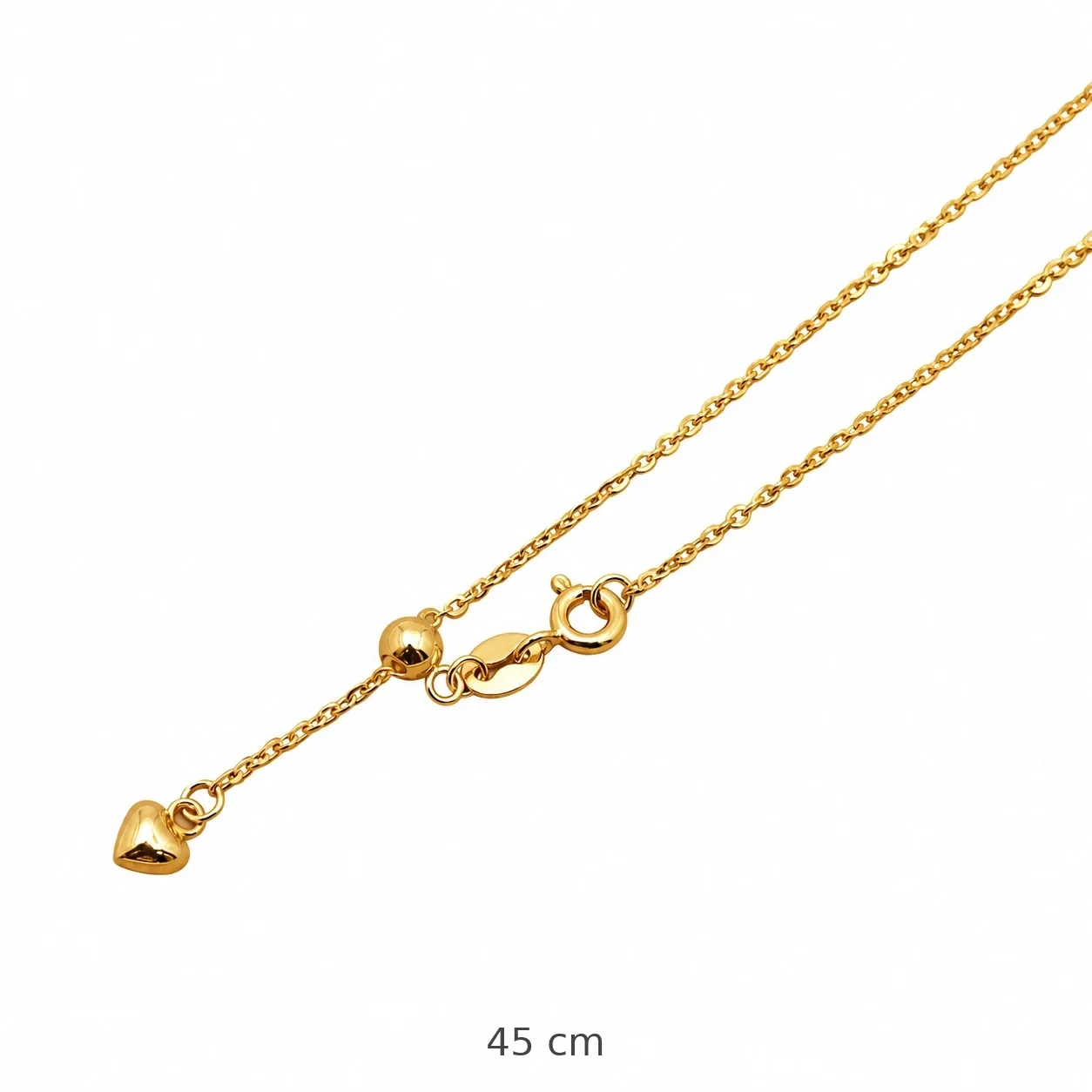 Delicate 925 Sterling Silver Heart Charm Adjustable Chain Necklace - Gold