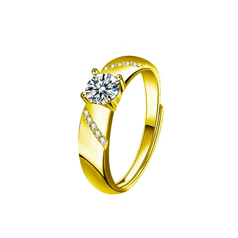 Sculptural 925 Sterling Silver Round Moissanite Couple Rings - Men's New Version - Gold