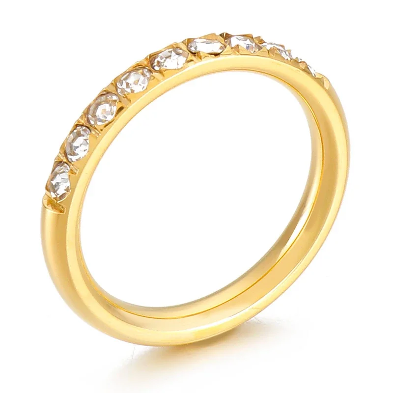 Polished Stainless Steel Slim Round-Stone Stacking Ring