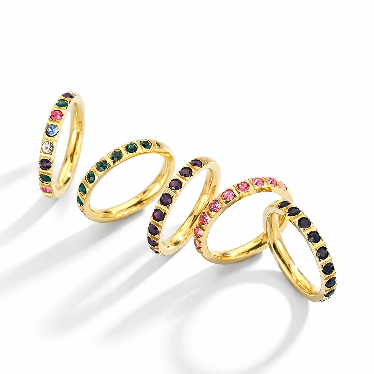 Polished Stainless Steel Slim Round-Stone Stacking Ring