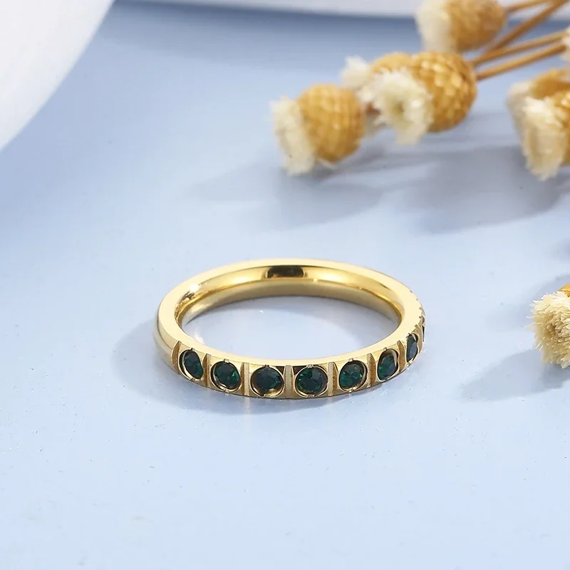 Polished Stainless Steel Slim Round-Stone Stacking Ring