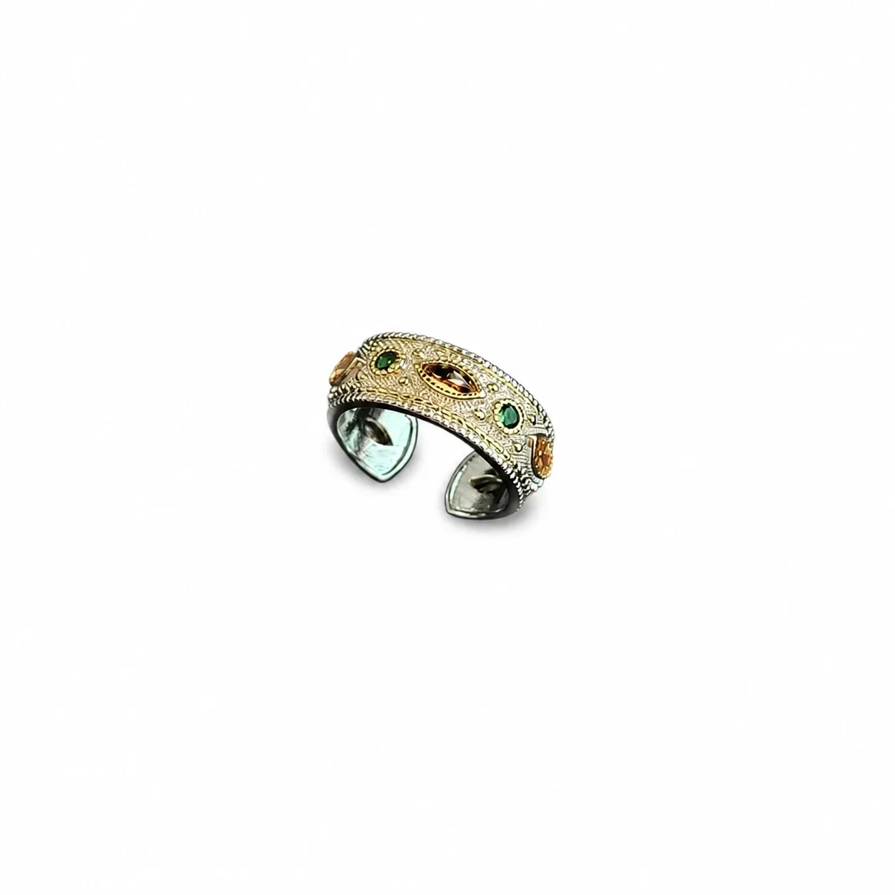 Ornate Marquise Green Crystal Copper Open Ring