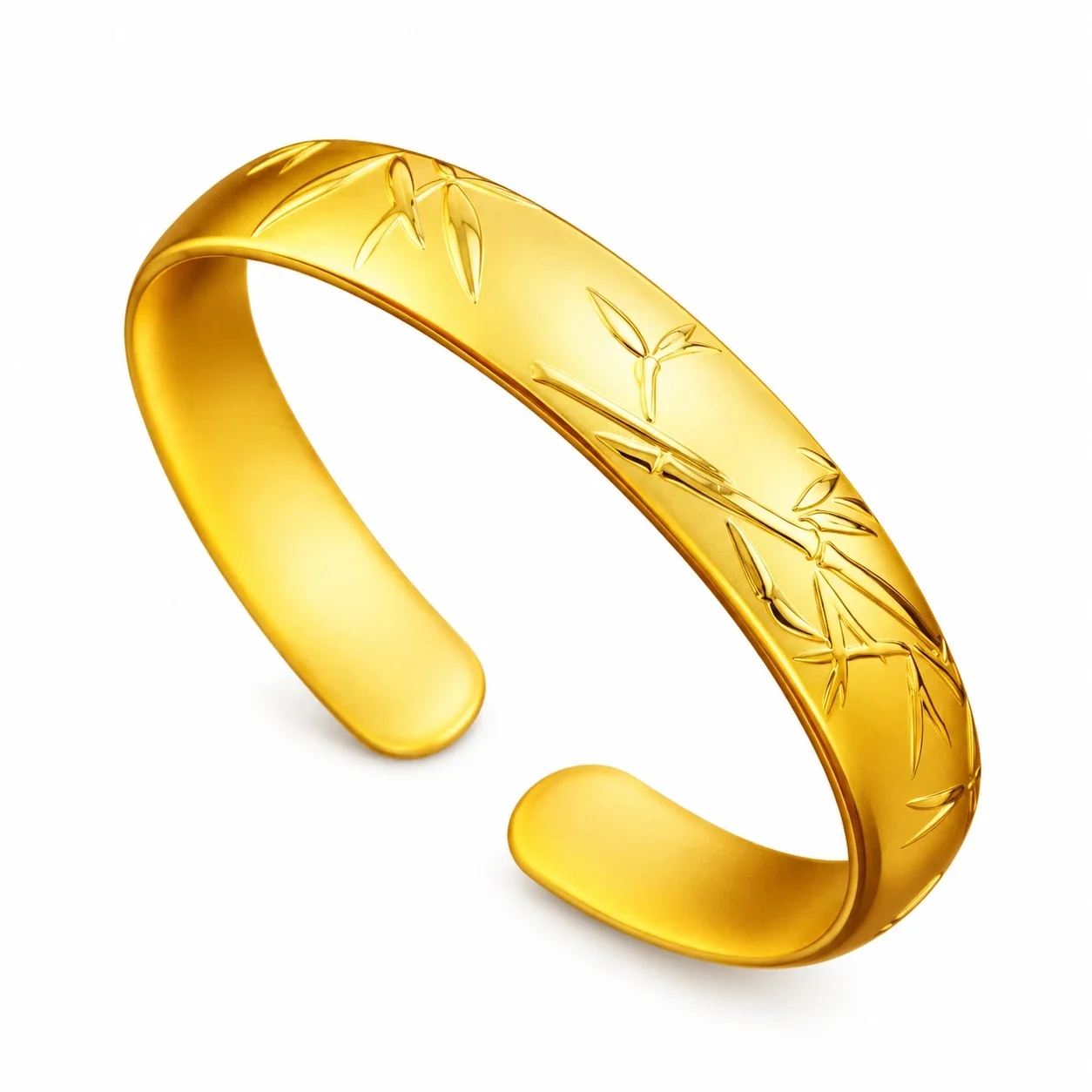 Botanical Gold-Plated Brass Engraved Open Cuff Bangle