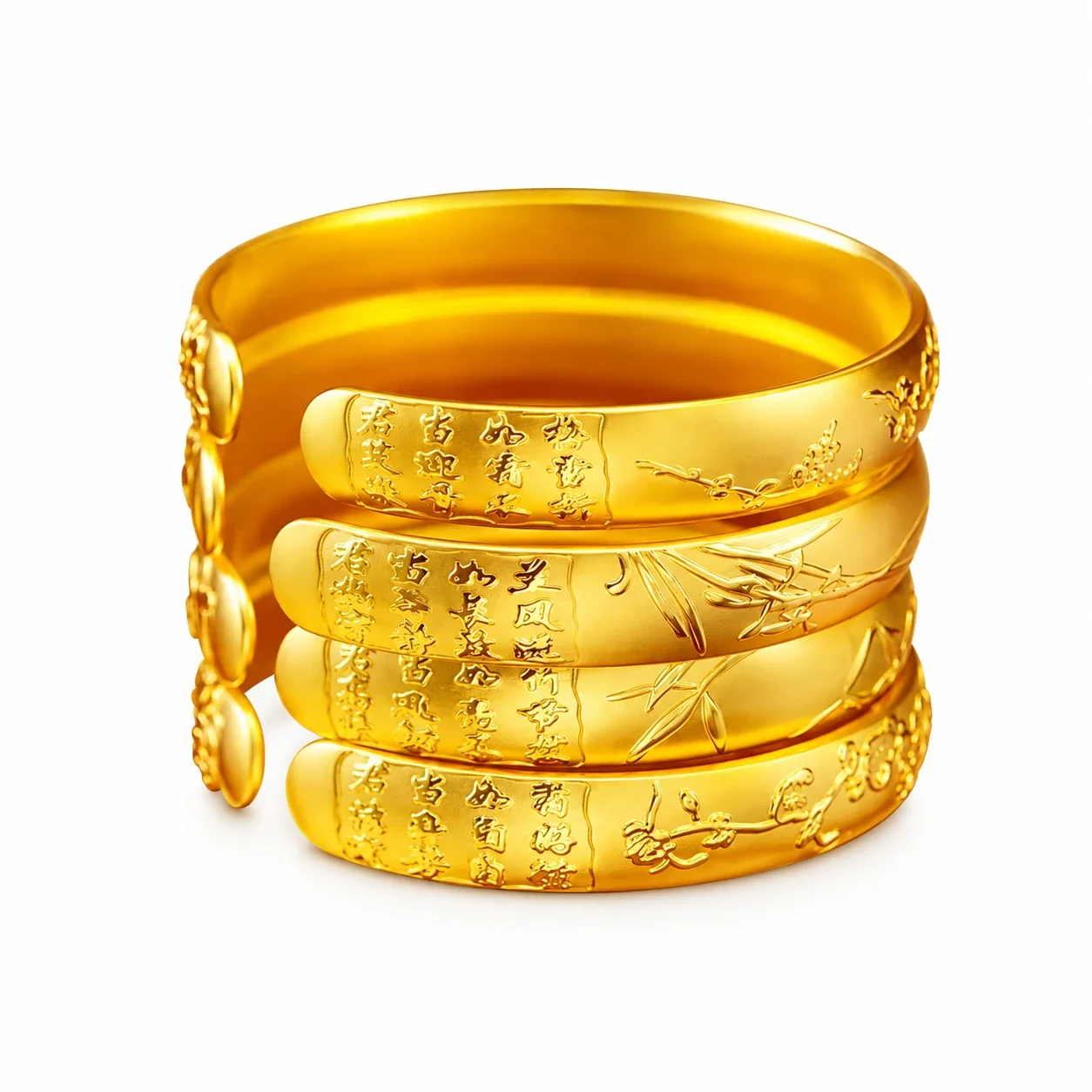 Botanical Gold-Plated Brass Engraved Open Cuff Bangle