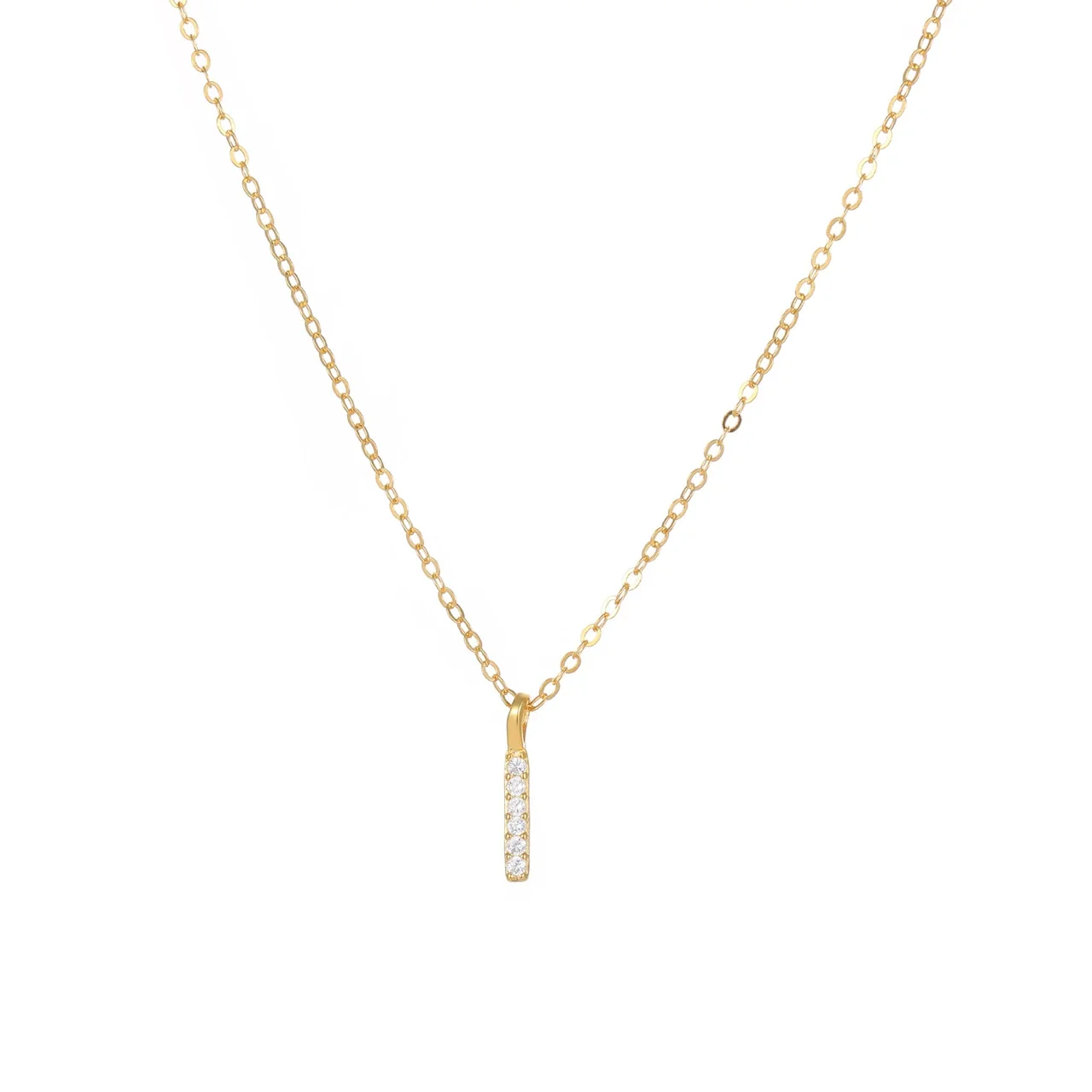 Minimalist Pavé Bar 925 Sterling Silver Cable Chain Necklace
