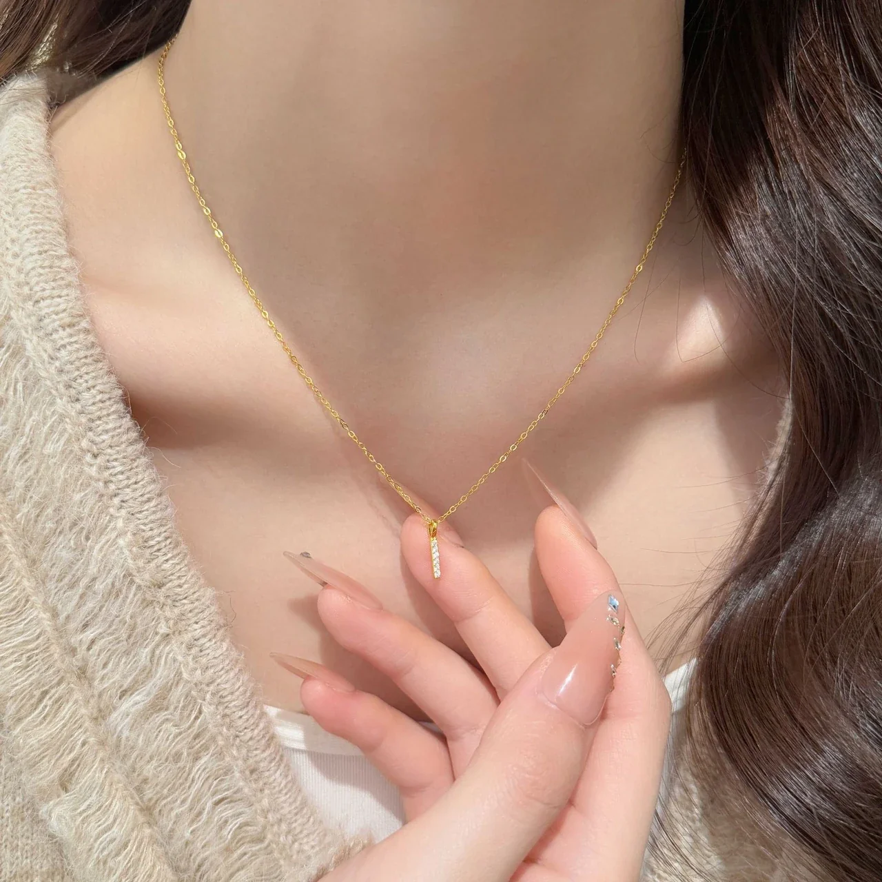 Minimalist Pavé Bar 925 Sterling Silver Cable Chain Necklace