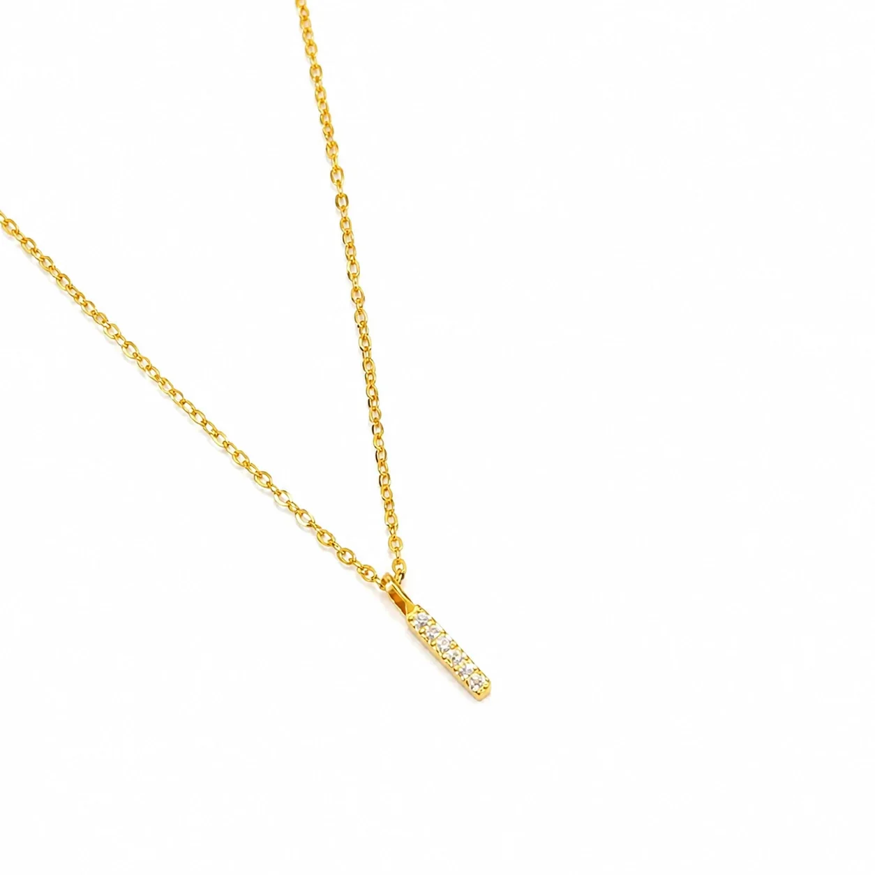 Minimalist Pavé Bar 925 Sterling Silver Cable Chain Necklace