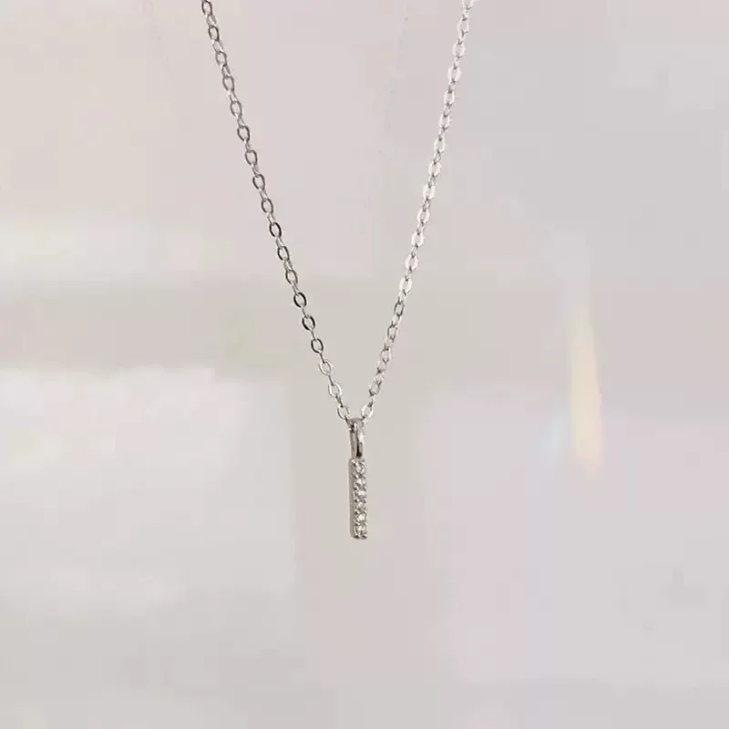 Minimalist Pavé Bar 925 Sterling Silver Cable Chain Necklace - Silver