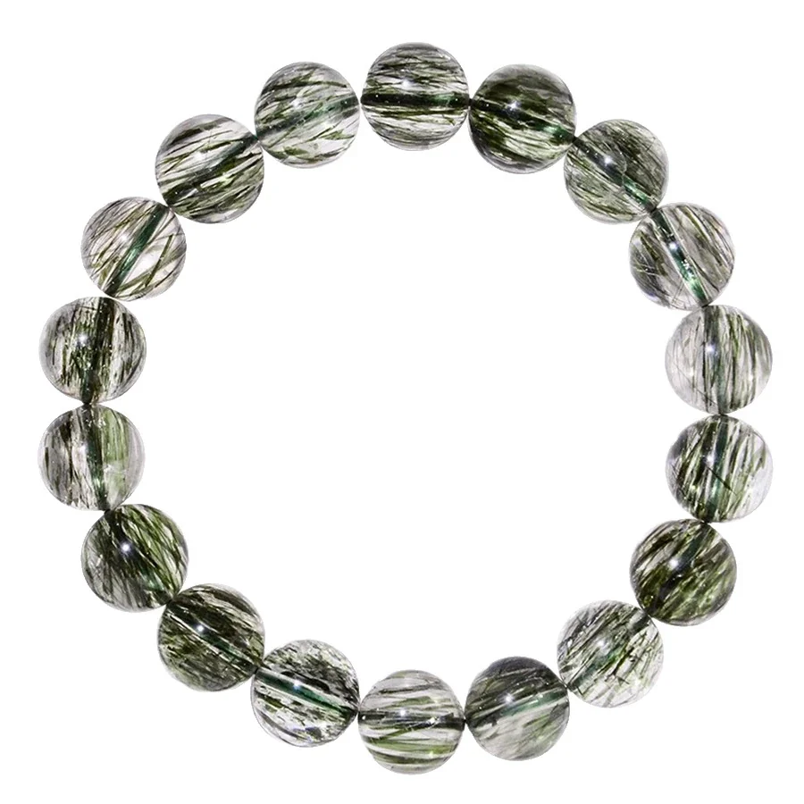 Verdant Green Rutilated Round-Bead Crystal Bracelet