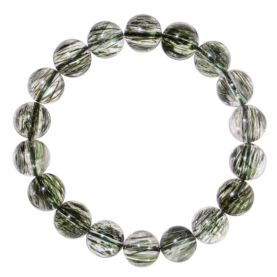 Verdant Green Rutilated Round-Bead Crystal Bracelet - Collector Grade Green Rutilated Crystal