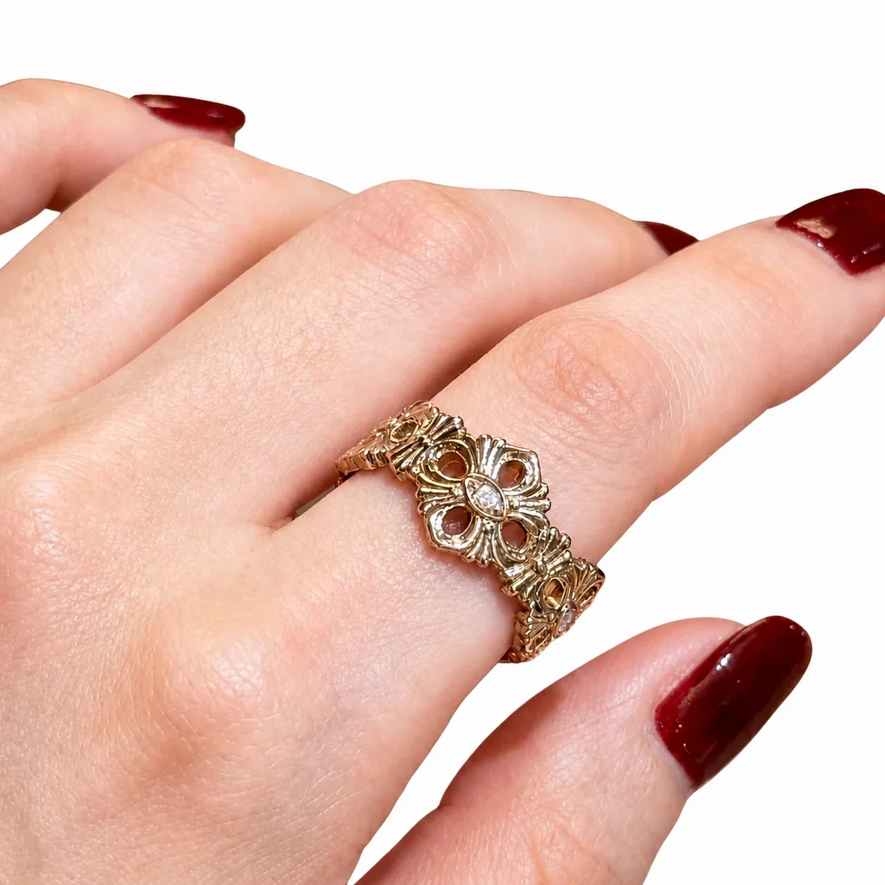 Ornate Butterfly Lace Gold-Plated Copper Open Ring