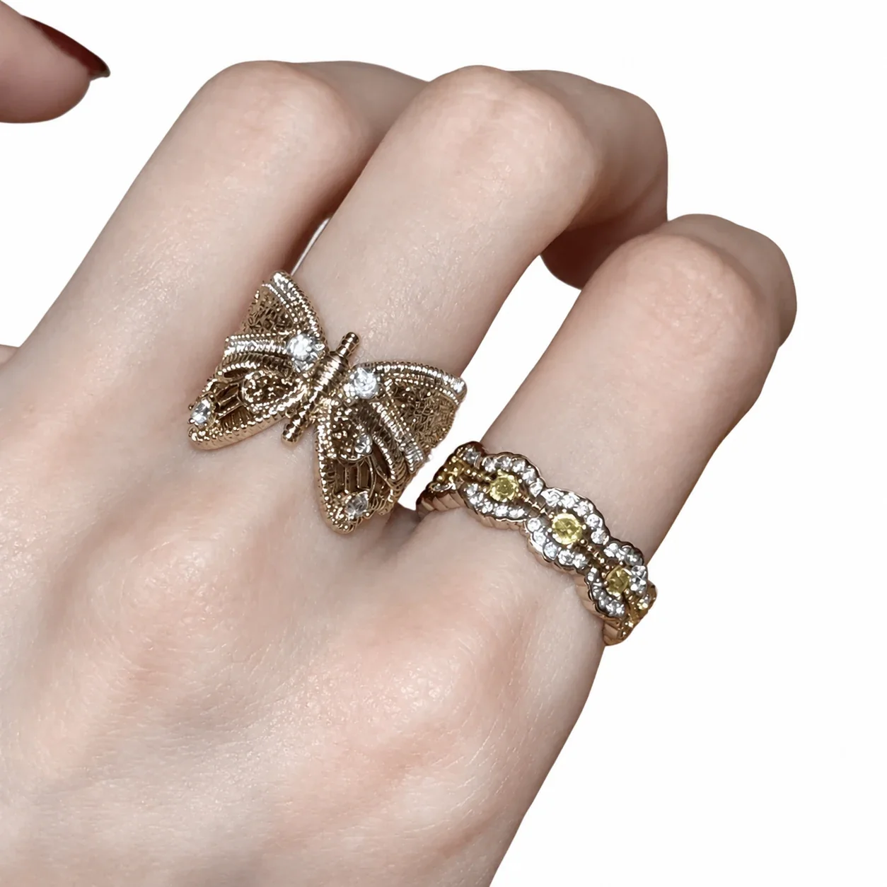 Ornate Butterfly Lace Gold-Plated Copper Open Ring